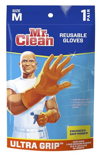 Mr. Clean Ultra Grip Heat-Resistant Reusable Gloves with Soft Cotton Flock Lining, Orange, Medium - size: Medium (Pack of 1)