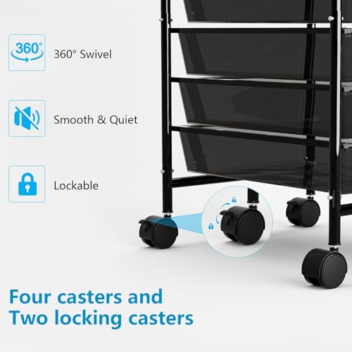 Rolling Cart with Drawers, 6-Tier Rolling Storage Cart with Drawers, Rolling Utility Cart with 6 Drawers with 2 Lockable Caster Wheels for Office Bathroom Kitchen, Transparent Black - size: Black, 6-Tier