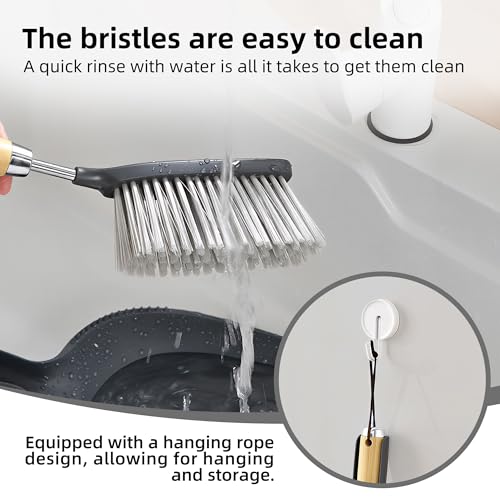 Hand Broom and Dustpan Set with Bamboo and Stainless Steel Handle, PET Bristles, Portable Cleaning Kitchen Countertops, Table Tops,Crumbs,beds,Sofas,Camping,Cars and Animal Cages