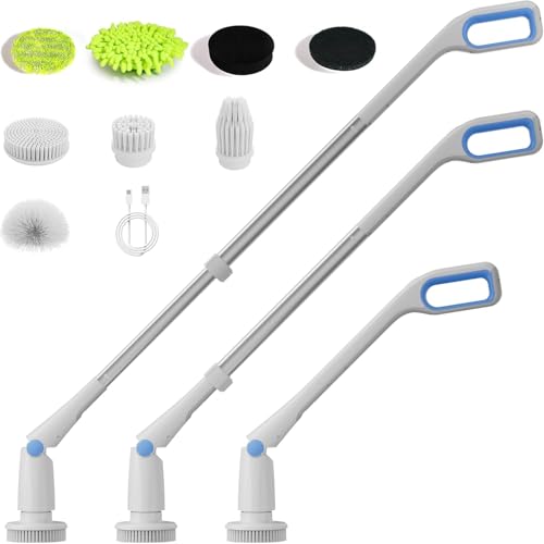 CAKILA Electric Spin Scrubber,Cordless Shower Cleaning Brush with 7 Replaceable Heads,Detachable Long Handle for Bathroom, Floor, Tile, Kitchen,Ideal Gift for Elders