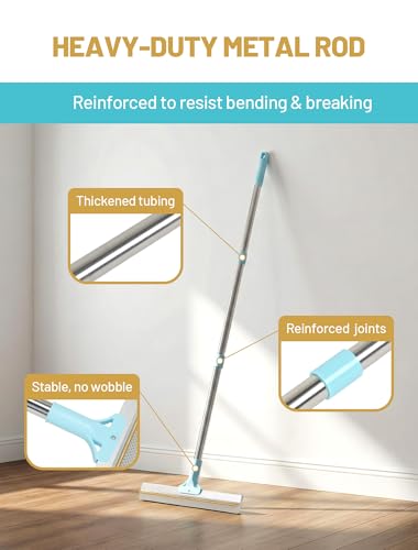 Carpet Rake for Pet Hair Removal: DELOMO Carpet Scraper Broom with 54” Adjustable Long Handle, Dual-Sided, Metal + Short Silicone for Carpets & Rugs, Extended Silicone for Shag Rugs & Hard Floors