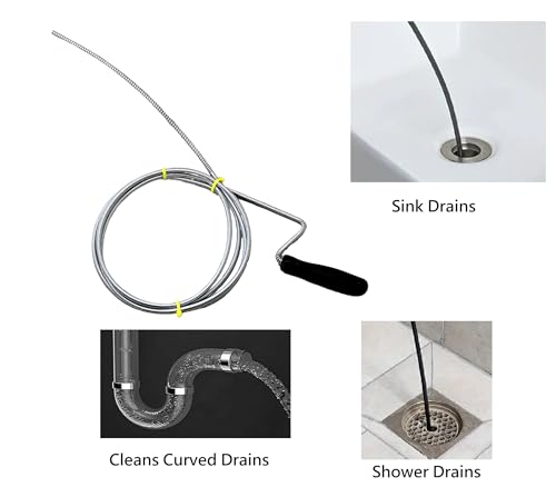 Manual Drain Snake & Auger Tool – Metal Cable Clog Remover for Sinks, Showers, Bathtubs & Bathroom Drains – Hair and Food Drain Cleaner for Kitchen and Home Use