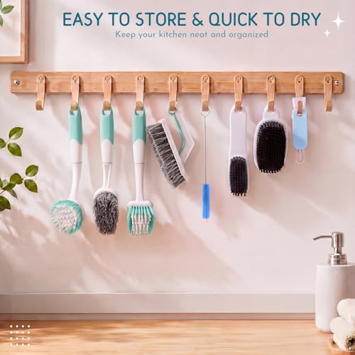 10 Pack Dish Brush Set for Household Use Kitchen Scrub Brushes with Non-Slip Long Handle Multi-Purpose Cleaning Brushes for Dishes Pot Pan Kitchen Sink Tub Cup Clothes Shoes Floor(Blue) - color: Blue