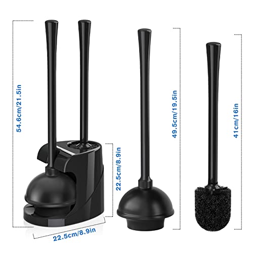 Toilet Plunger and Brush, Bowl Brush and Heavy Duty Toilet Plunger Set with Ventilated Holder, 2-in-1 Bathroom Cleaning Combo with Modern Caddy Stand for 5.7-inch Toilet Drain(Black, 2 Set) - color: Black