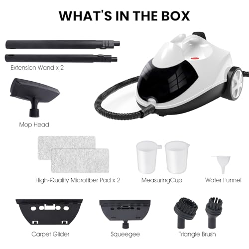 Steam Cleaner 1.5L Steamer for Cleaning Fast Heating 6-in-1 Multi-Surface with 8 Accessories UL499 Certified Portable High Pressure Steam Cleaner for Home, Car, Floors, Sofas, Tiles, Grout