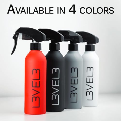 L3 Level 3 Rubberized Spray Bottle - Precise Action Mist Bottle for Effortless Hair Styling - Rubber Grip for Total Control - color: Grey