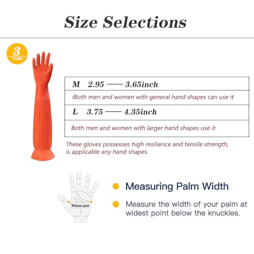 3 Pairs Household Extra Long Kitchen Gloves for Washing Dishes,20.05inches Rubber Cleaning Gloves,Reusable Latex Living Wash Gloves,Long Sleeves(Medium, Red) - size: Medium