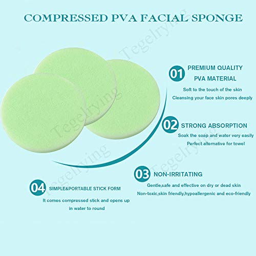 Facial Sponge Compressed,60 Pcs PVA Professional Makeup Removal Wash Round Face Sponges Spa Pads Exfoliating Cleansing for Women,Green - color: Green