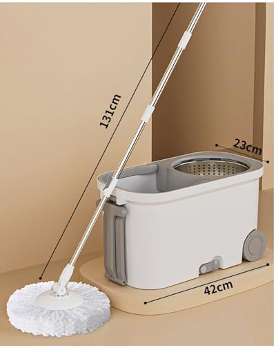 Spin Mop and Bucket System with Wringer, Microfiber Spin Mop and Bucket Set, Stainless Steel Handle, Rolling Mop Bucket with Drain Plug, Includes 3 Mop Heads for Hardwood Tile Floors