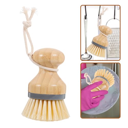 Gatuida Dish Cleaning Brush with Palm Scrubber Handle Gray Kitchen Scrub Brush for Stubborn Stains and Vegetable Washing for Pots