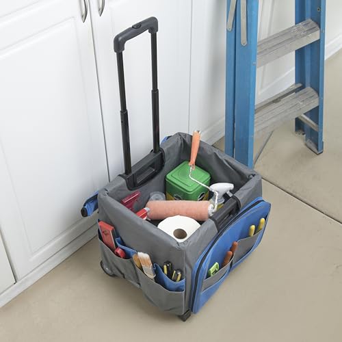 Mobile Folding Utility Cart with Canvas Storage Organizer Bag, Rolling Cart, Blue/Grey - color: Blue/Grey
