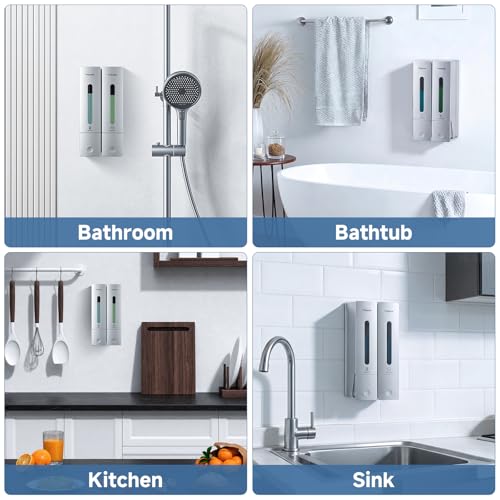 Shower Soap Dispenser Wall Mounted - Shampoo Dispenser for Shower No Drill - Shampoo Body Wash Dispenser 2 Chamber - Easy Install for Bathroom Hotel Silver 800ml - color: Silver 2