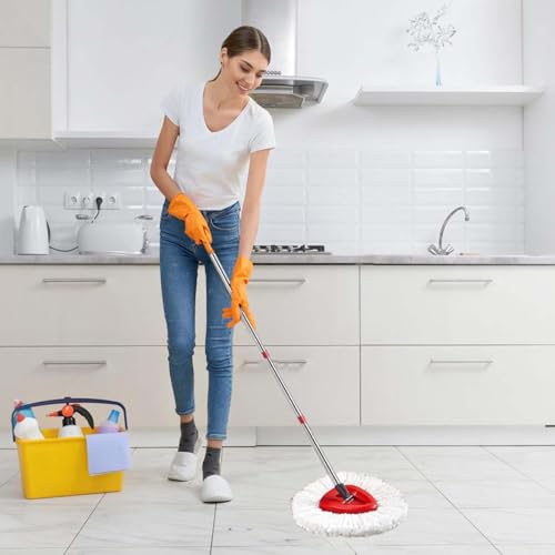 Spin Mop Replacement Handle, 4-Section 30-to-58 inch Mop Replacement Stick and Base Compatible with Ocedar Mop Handle for Easy Wring Mop Refills, Germany Screw Joint(Mop Head not Include) - color: Red, size: Handle + 1 Base