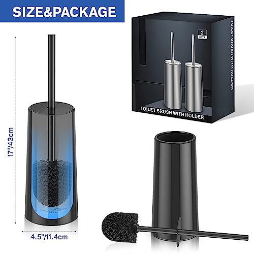 Toilet Brush and Holder, 2 Pack Toilet Brush Stainless Steel, Toilet Bowl Brush for Bathroom Toilet-Ergonomic, Elegant,Durable (Black) - color: Black