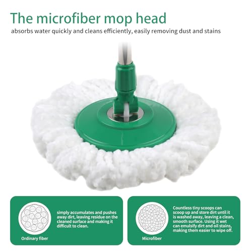 Spin Mop and Bucket with Wringer Set, 360° Rotating Head Mop Bucket System with 3 Microfiber Mop Refills Wet and Dry Suitable for Office and Home Use, Green (Green) - color: Green