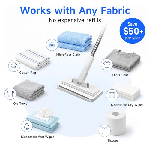 48" Mini Swifter Mop – Hands-Free Quick-Clamp Lazy Mop, with 5 Reusable Cloths, Small Head for Spot Cleanups – Easy Sweeping Floor Dust, Pet Hair, Best Complementary Tool - size: 48in Long Handle Mini Mop with 5 Reusable Cloths