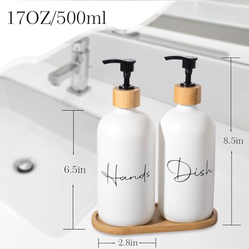 17 oz Hand Soap Dispenser Empty Glass Lotion Pump Bottles, Refillable Liquid Dish Soap Bottles for Bathroom, Kitchen Sink, White, 2 Pack - color: White, size: Hand + Dish