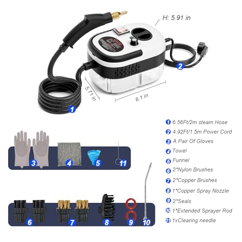 Portable High-Pressure Handheld Steam Cleaner, 14-Piece Accessories, 6 Steam Levels, 15s Heat-Up,chemical-free Cleaning Tile, Grout, Dirt, Grease & Car Detailing(white&Black) - color: white