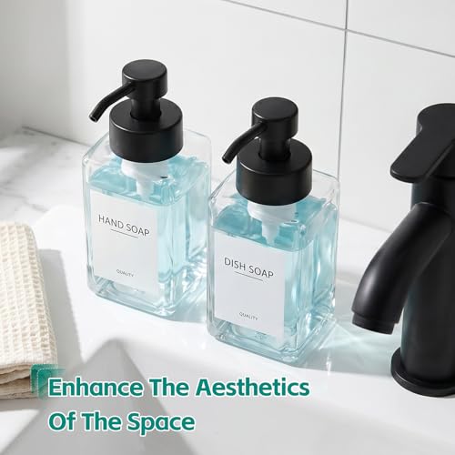 Foaming Soap Dispenser, 12oz/350ml Glass Foaming Hand Soap Dispenser Set, 2Pcs Refillable Foam Soap Dispenser With Foaming Pump, Labels, Square Foam Soap Hand Dispenser For Bathroom, Kitchen - color: Clear