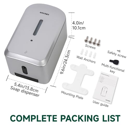 anydry Commercial Automatic Soap Dispenser Large 34oz/1000ml Capacity Wall-Mounted Touchless Liquid Dispenser for High-Traffic Restrooms, Offices, Hospitals Model AD1220S Silver - color: Silver