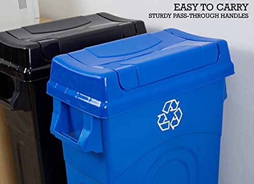 United Solutions 23 Gallon Highboy Plastic Recycling Bin Kitchen Trash Can with Lid, Pass Through Handles, and Dustpan Edge, Blue - color: Recycle Blue, size: 1 Pack w/ Lid
