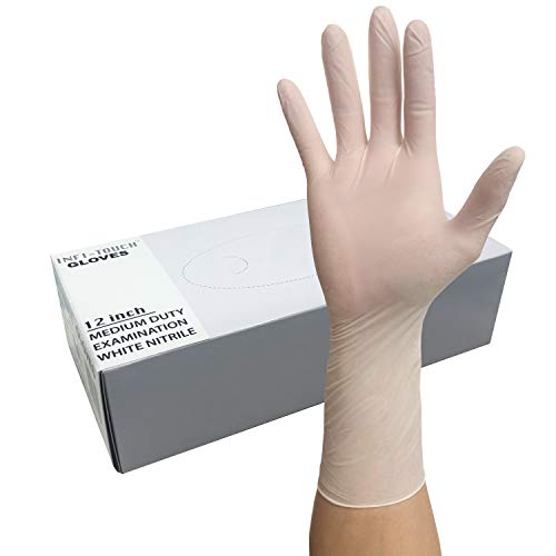 White Nitrile Gloves, 12" Length, Powder Free, Disposable, 50 Gloves - size: Large