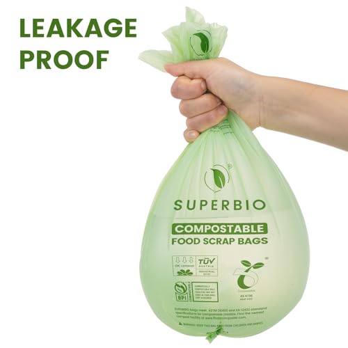 SUPERBIO 2.6 Gallon Compostable Food Waste Bags, 100 Count, 1 Pack, Flat Top Food Scrap Bags, ASTM D6400,Certified by BPI and OK compost INDUSTRIAL,9.84L - color: 2.6 Gallon Flat Top, 100 Count