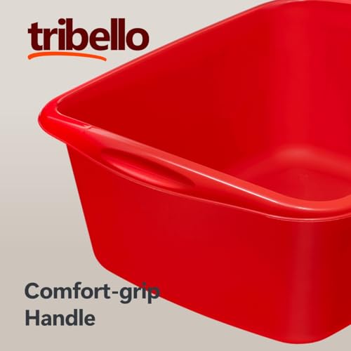 Tribello Plastic Wash Tub Dishpan Basin and Foot Bath for Soaking Feet, Laundry Hand Wash Bucket, Dish Pans for Washing and Storage Cleaning Supplies - 12 Quarts - Heavy Duty - Made in USA (Red)