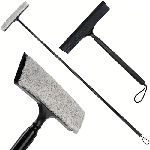 Window Squeegee with Flip-Head, Shower Squeegee 16-59" Long Handle Telescopic Pole & 30% Thicker Blade, Shower Squeegee for Glass Doors, Shower, Car, Windows, Bathroom
