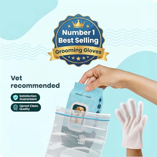 Uproot QuickClean Gloves Pro: Extra-Thick Pet Glove Wipes for Dogs & Cats - Easy Wipe Paws, Eyes, Ears, Butt, & Body - Lick-Safe for Cats & Dogs - Cleaning, Deodorizing & Grooming (20 Pack) - size: 20 Pack