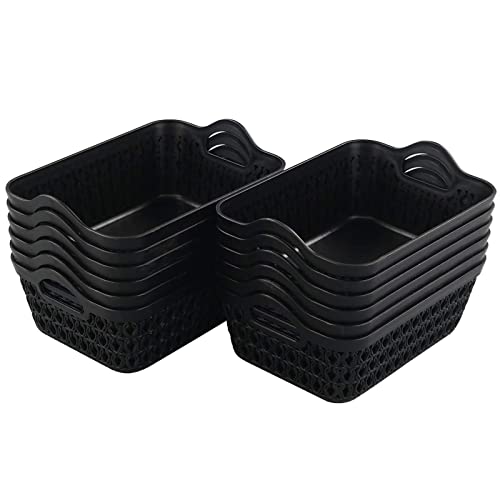 12-Pack Mini Plastic Storage Basket Trays with Handle, Black - size: mini