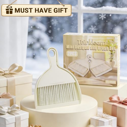THINKLEARN 2PCS Small Dust Pan and Brush Set, Mini Broom Dustpan Kit | Portable Brush Dustpan Combo Set, Beige Cleaning Supplies - color: Beige
