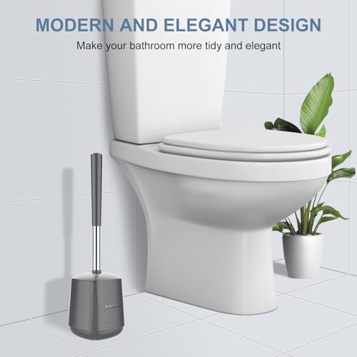 SetSail Toilet Brush and Holder 4 Pack, Self Closing Lid Toilet Bowl Brushes Holder Extra Long Handle Ventilated Toilet Brush Set for Bathroom Cleaning, Nylon Bristles, Grey - color: Gray, size: 4 packs