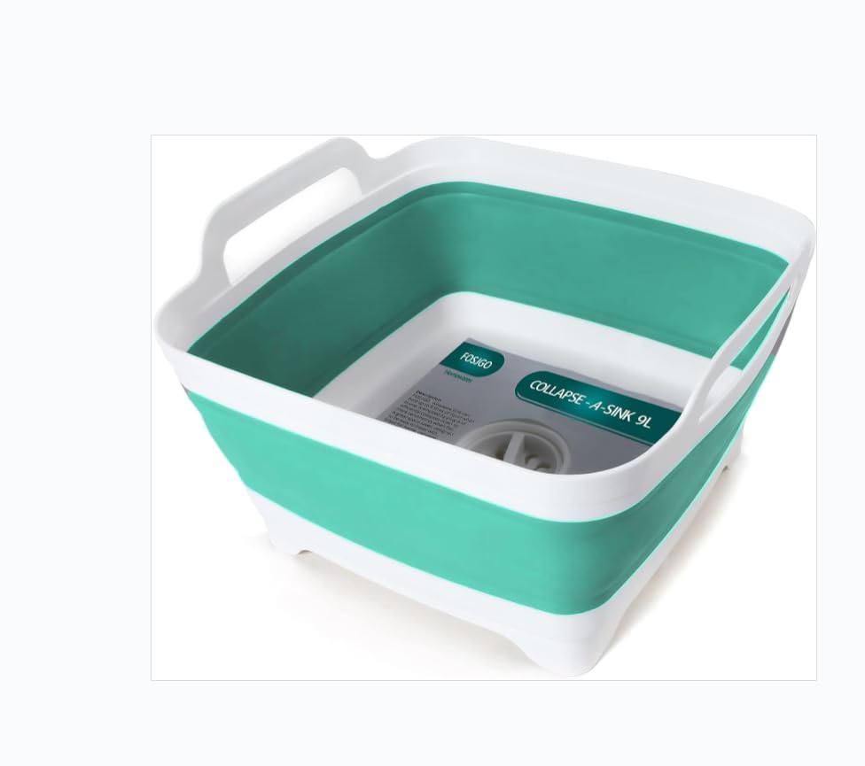 FOSJGO Collapsible Dish Basin with Drain Plug, 2.4 Gal (9L) Space-Saving Foldable Sink, Wash Basin for Kitchen, Baby Bottles, Vegetable Washing, Camping, RV and Party Beverage Tubs (Mint Green) - color: Mint Green