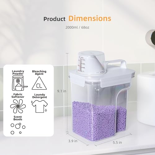 G2 GO2GETHER Laundry Detergent Container,2Pack -68oz Laundry Detergent Dispenser with 5 labels for Laundry Room, Laundry Scent Beads, Powder,Bleach,Soap,Fabric Softener Storage and Organization. - style: 68OZ