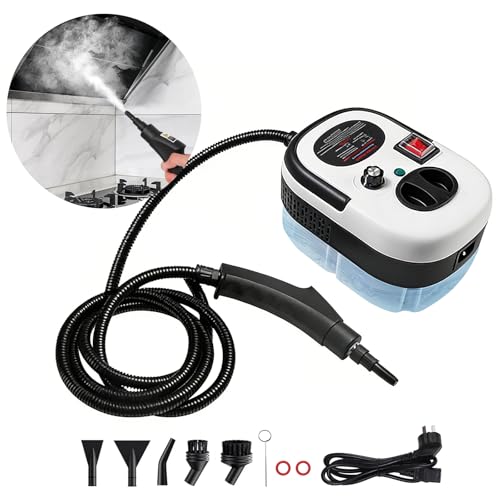 Mixoo Steam Cleaner, 6-Level Adjustable Handle, 15s Heat-Up, 1.08 Quarts Tank, Portable Steamer for Cleaning with 8 pcs Accessories for Home Dirt, Grease, Grout, Tile,Floor, Car (White Black, 1200ML)