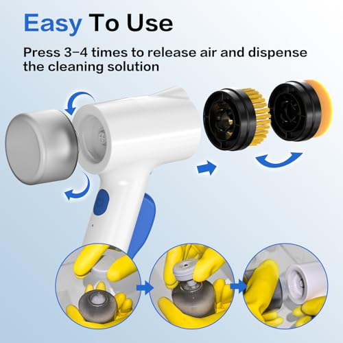 Electric Spin Scrubber 2 in 1 Scrubber Brush & Cleaning Spray with No-Rinse Formula Cleaner IPX7 Full Body Waterproof Bathroom Cleaning Brush With 6 Brush Heads for Kitchen,Bathroom, Grill,Tile