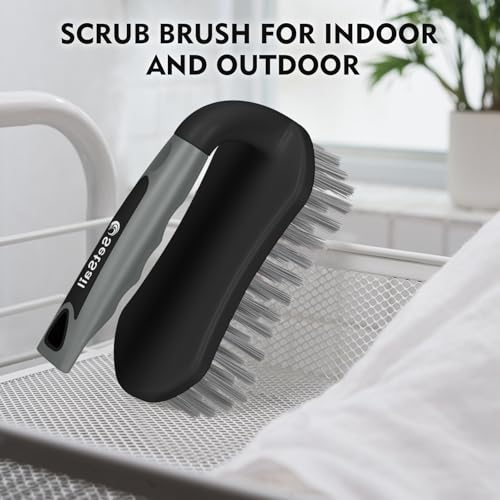 SetSail Scrub Brush, Heavy-Duty Scrub Brushes for Cleaning with Stiff Bristles Cleaning Brush for Shower, Bathroom, Carpet, Kitchen and Bathtub Scrubber - 2 Pack(Black Grey) - color: Black Grey
