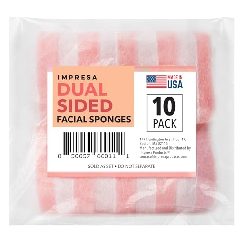 IMPRESA Dual-Sided Facial Scrub Pads - Exfoliating Face Sponges - Made in USA Face Exfoliation Sponge - Deep Cleansing & Makeup Removal Scrub Pads - Pack of 10 - color: Peach/ White, size: Thick