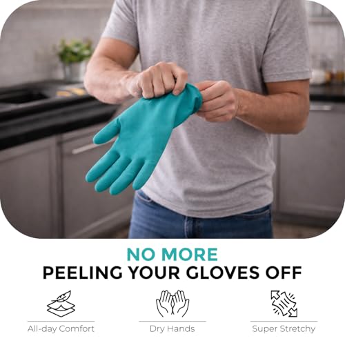LADWA Non-Slip Household Cleaning Reusable Dishwashing Gloves for Kitchen Gardening Flexible Long-lasting Waterproof Gloves - color: Green, size: Pack of 1