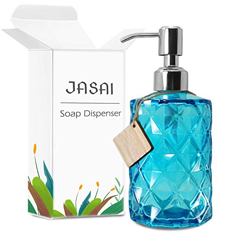 JASAI Diamond Design Soap Dispenser with 304 Rust Proof Stainless Steel Soap Pump, 12 Ounce Kitchen Soap Dispenser for Bathroom, Hand Soap, Dish Soap (Clear Blue). - color: Blue
