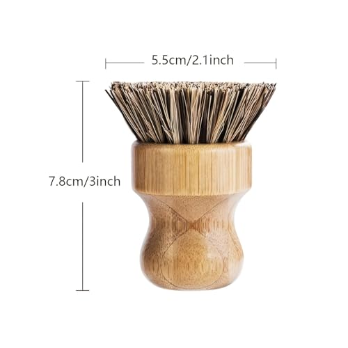 2 Pcs Bamboo Dish Brush, Palm Round Mini Pot Brush Natural Scrub Brush Durable Scrubber Cleaning Kit with Union Fiber for Cleaning Pots and Pans