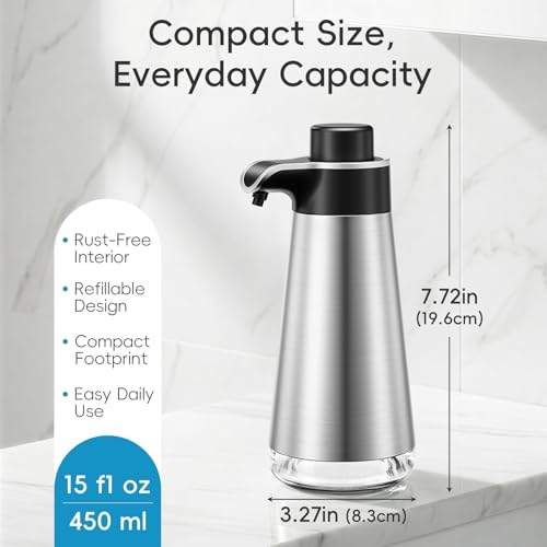 BYUNER Foaming Soap Dispenser for Bathroom & Kitchen, 15 fl oz Refillable Foam Soap Dispenser with Rust-Free Plastic Pump, Metal Look Countertop Soap Dispenser, Hand Soap Dispenser, Brushed Silver - color: Silver, size: Foam