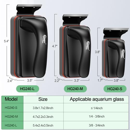 hygger Magnetic Aquarium Fish Tank Glass Cleaner,Detachable Dual-Blades Brush Tool with Floating Scrubber, Double Side Magnetic Scraper for 0.2-0.4 Inch Thick Glass Aquariums Tank (M) - size: M