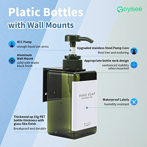Shampoo and Conditioner Dispenser for Shower Wall 3 Chamber - Drill Free Square Shower Soap Dispenser Wall Mount with Waterproof Labels (3 Bottles 3 Wall Mounts-Green) - color: 3 Bottles 3 Wall Mounts-green
