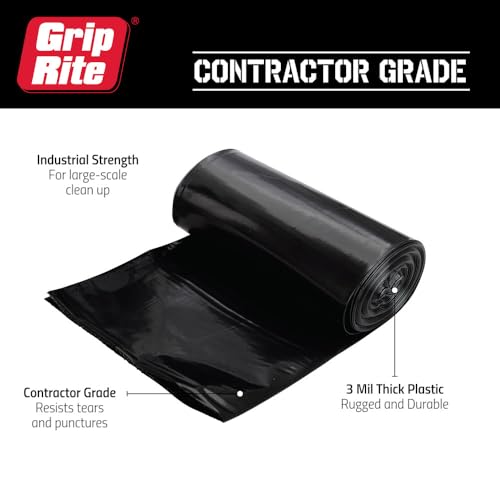 Grip-Rite Heavy Duty Black Contractor Garbage Bags - Durable Trash Bags for Yard Waste, Construction Debris, Lawn Maintenance - 55 Gallons - 38" x 58" - 20 Count - GRHDC55BAG20