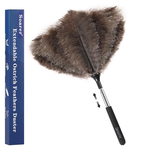 Soarer Extendable Ostrich Feather Duster - 40 inches Fluffy Long Handle Reusable Feather Duster for Cleaning Ceiling Fan,Pendant lamp, High Ceiling, Blinds, Furniture - color: 40inch Single