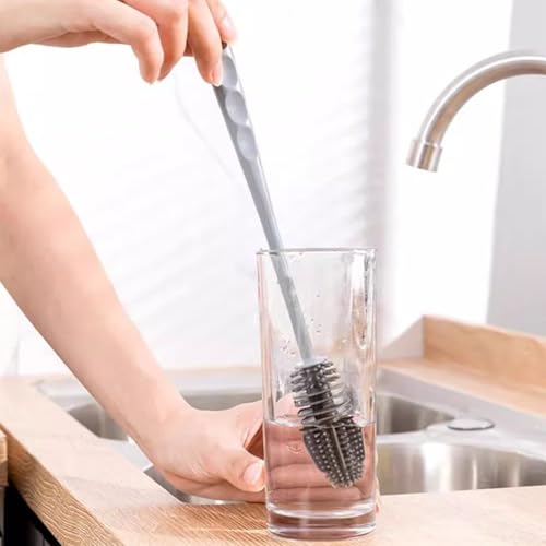 2 Pack Long-Handled Silicone Cleaning Brush - Versatile Cup & Bottle Cleaner, Reusable Scrubber for Kitchen, Bathroom & Car, Long Handle for Easy Reach
