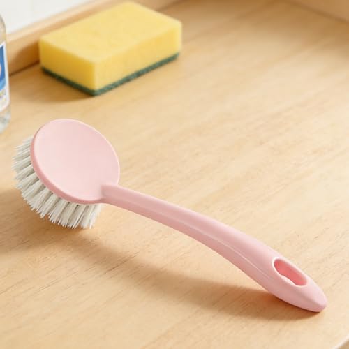Dish Brush with Handle 2PCS Stiff Bristles Dish Scrubber Long Handle Kitchen Scrub Brush for Cleaning Dishes, Pots and Pans, Kitchen Sink (2PCS, 9.44x2.75 in) - color: Pink 2pcs
