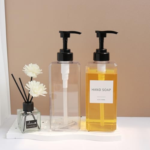 Clear Soap Dispenser with Waterproof Labels, Thickened Plastic Hand Soap Dispenser for Bathroom, Kitchen Dish Washing Liquid Bottles, Shampoo and Conditioner Bottles with Funnel (22oz 2Pack Clear) - color: 22oz 2pack Clear